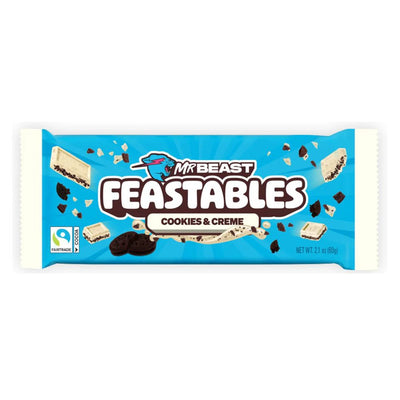 MrBeast Feastables Cookies & Creme-la tavoletta di cioccolato che unisce una crema dolce e vellutata a croccanti pezzi di biscotto 60g