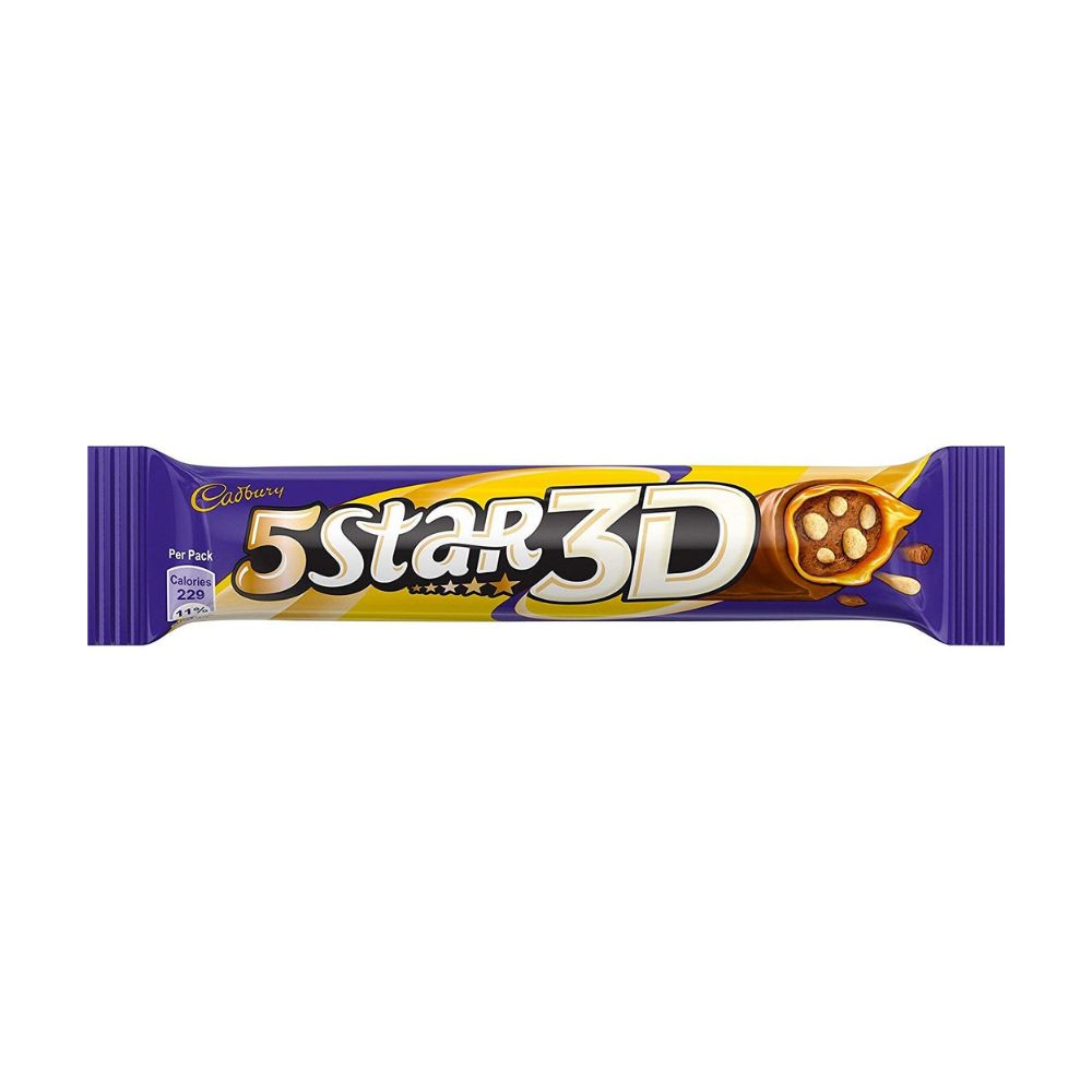 CADBURY 5 Star 3D- Barretta al cioccolato al latte , ripieno di caramelo e arachidi 42 gr (INDIA)