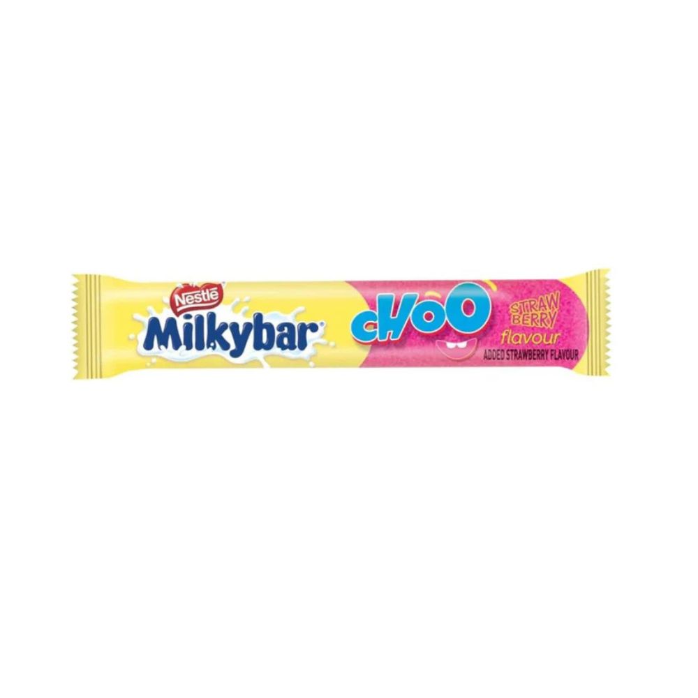 NESTLE' Milkybar Choo Strawberry, Questa deliziosa barretta combina il cremoso cioccolato bianco Milkybar con un intenso ripieno di fragola 12g