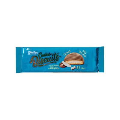 FUNDIEZ COATED BISCUITS COCCO, biscotti con crema al gusto di cocco da 128g