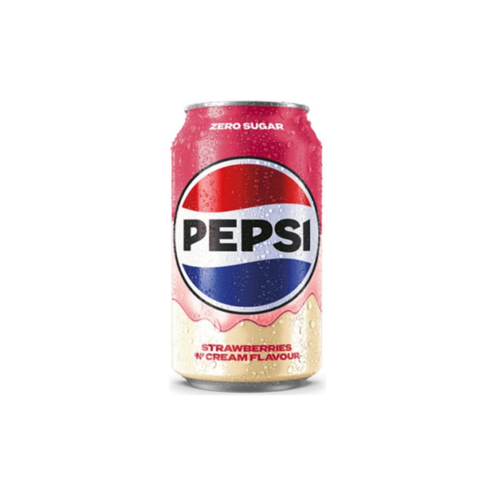 PEPSI Strawberries & Cream Flavour – Fragola e panna 330 ml - combina il gusto classico della Pepsi con note dolci di fragola e vaniglia.