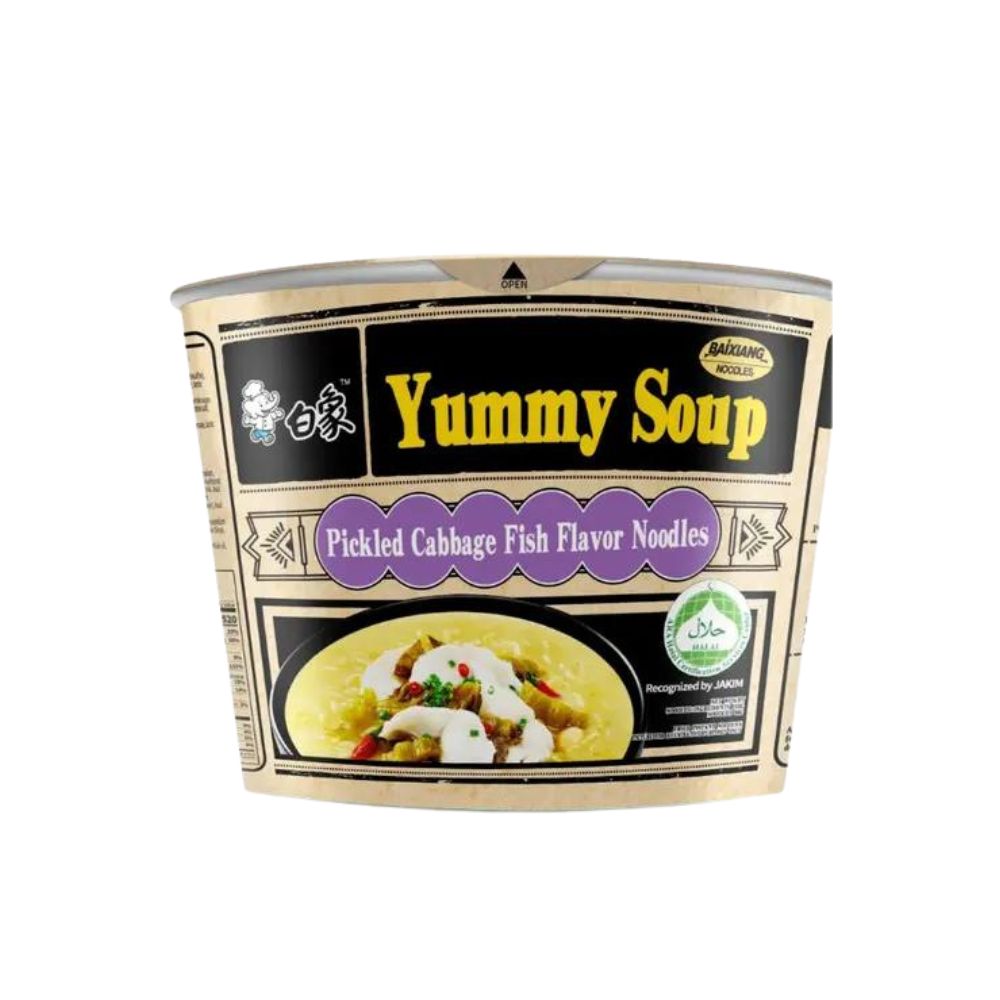 BAIXIANG YUMMY SOUP Bowl Instant Ramen Noodle Pickled Cabbage Fish – Noodles/ramen al gusto pesce e crauti 126g