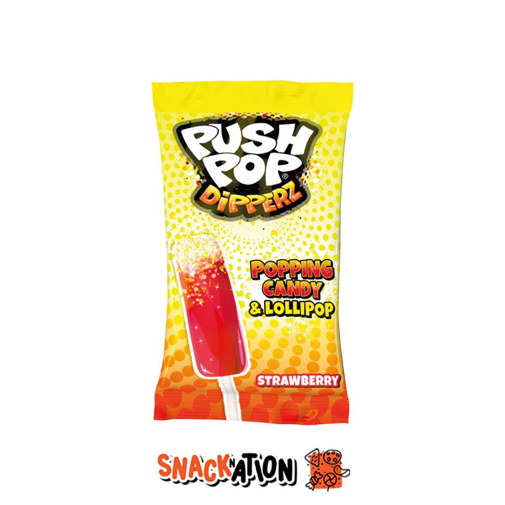 BAZOOKA Push Pop Diperz Popping Candy & Lollipop - Lecca lecca al gusto fragola con polverina 12 gr - Snackation