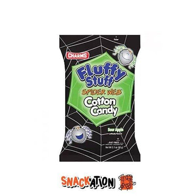 CHARMS Fluffy Stuff Spider Web Cotton Candy Sour Apple - Zucchero Filato gusto mela verde 60 gr - Snackation