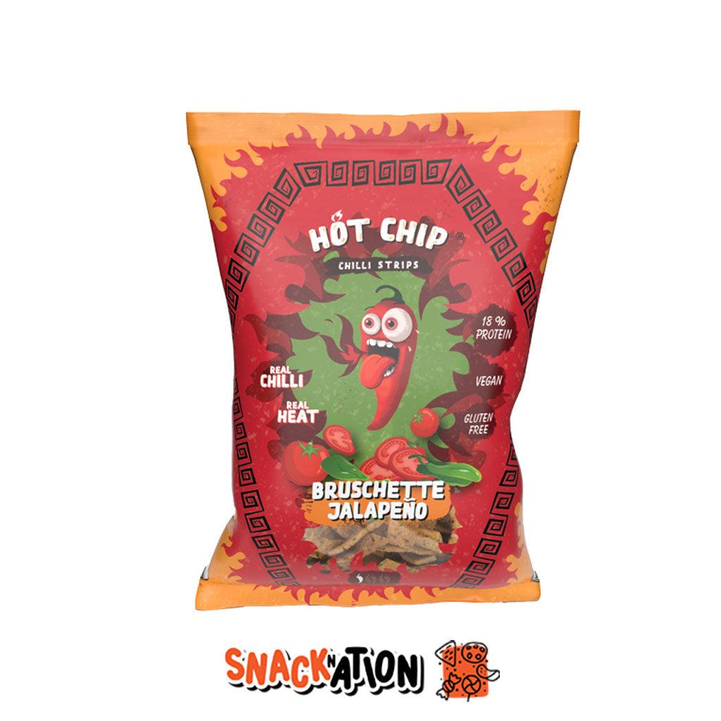 Hot Chip Strips Bruschette Jalapeno - Patatine di mais piccanti al gusto di pomodoro 80 gr - Snackation