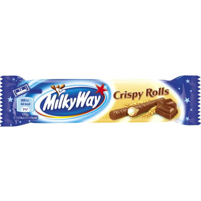 Milkyway Crispy Rolls - Barrette di wafer ricoperto di cioccolato ripiene di cioccolato bianco 25 g - Snackation