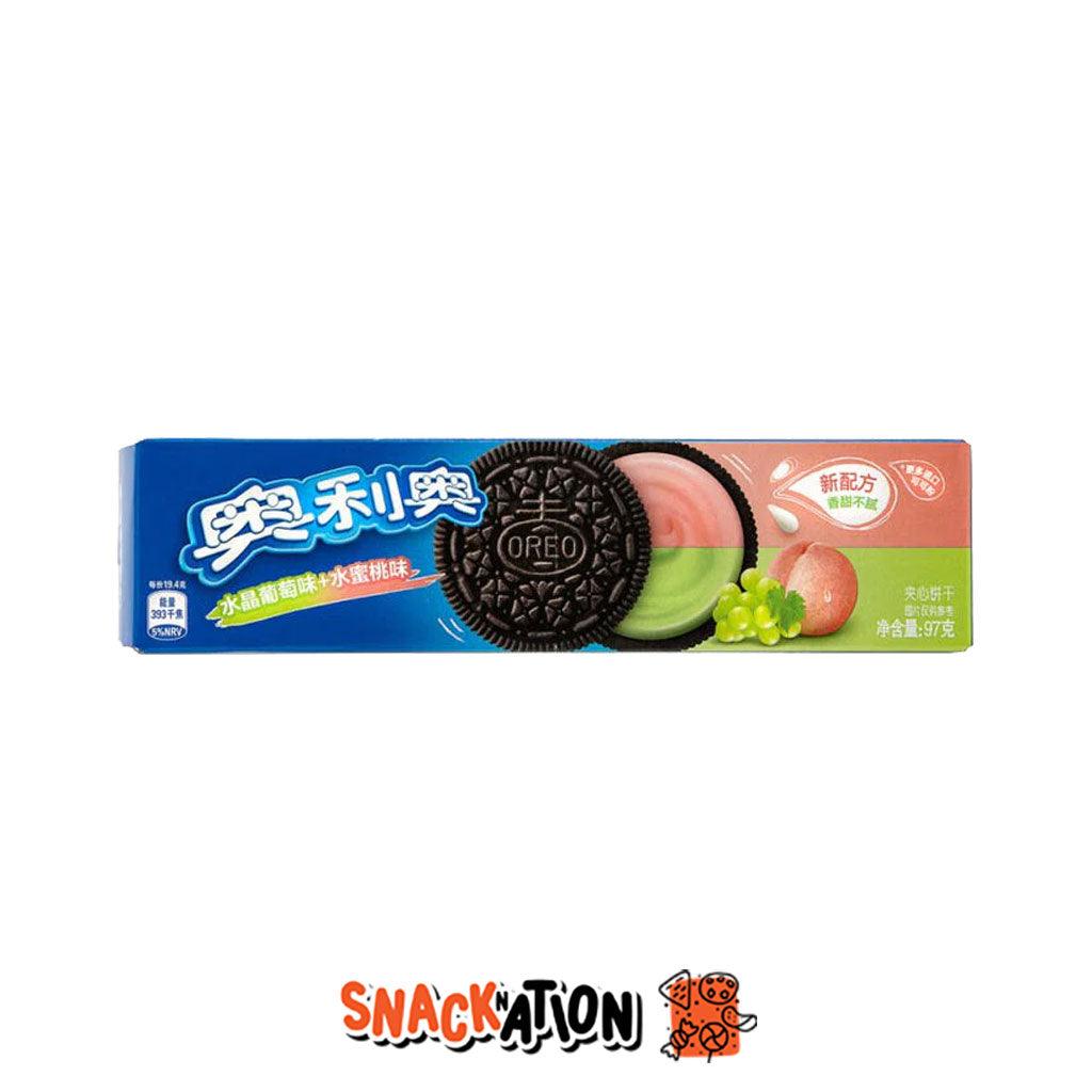 OREO Peach and Grape - Biscotti al cioccolato con crema bigusto all'uva e pesca 97 gr - Snackation