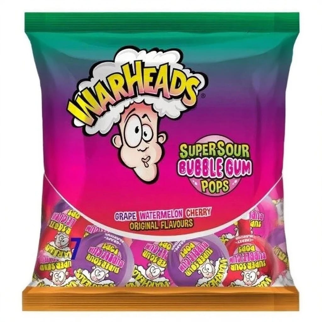 WARHEADS SUPER SOUR BUBBLEGUM POPS - Lecca lecca super aspro alla frutta 100gr