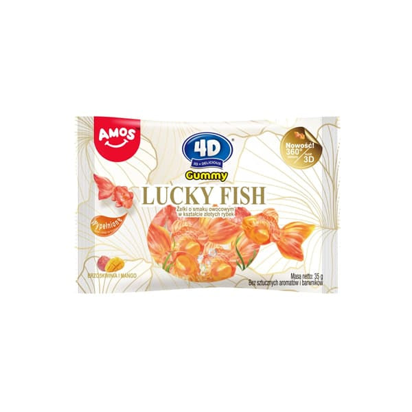 AMOS 4D Lucky Fish – Deliziose caramelle gommose 3D a forma di pesciolino Mango & Pesca 35 g