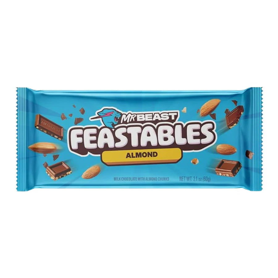 MrBeast Feastables Almond - la tavoletta di cioccolato al latte arricchita con mandorle tostate, per un mix perfetto tra dolcezza e croccantezza 60g