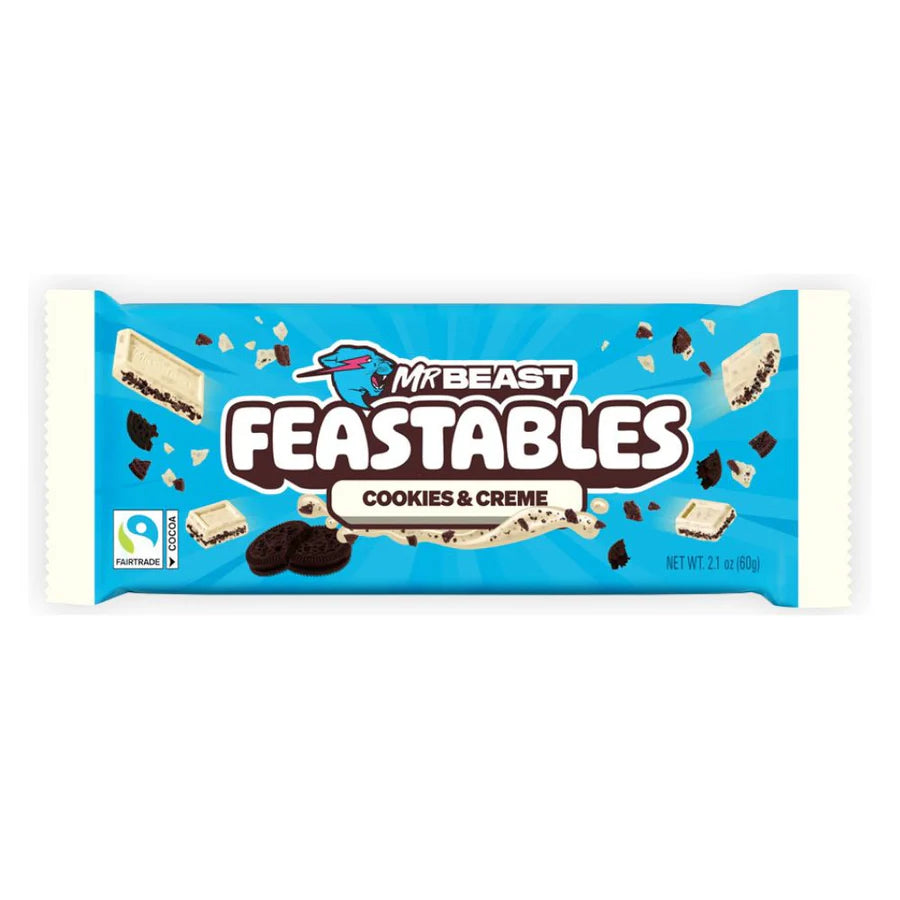 MrBeast Feastables Cookies & Creme-la tavoletta di cioccolato che unisce una crema dolce e vellutata a croccanti pezzi di biscotto 60g