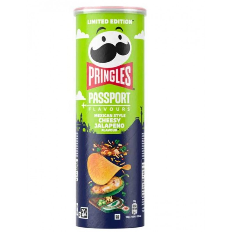 Pringles Passport mexican style CHESY JALAPENO - Ti portano nel cuore del Messico con un mix perfetto di formaggio fuso e peperoncino jalapeño 165gr