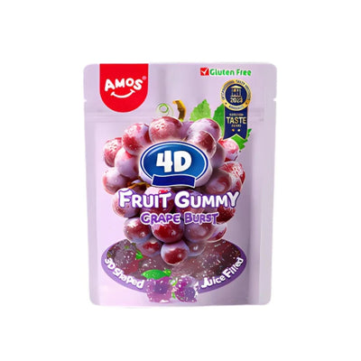 AMOS 4D Fruit gummy Grape Burst-gommosa è infusa con il gusto dolce e ricco dell'uva 65g