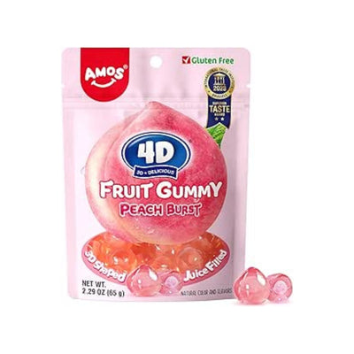 AMOS 4D Fruit gummy Peache Burst-gommosa è infusa con il gusto dolce e ricco della pesca 65g