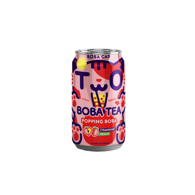 BOBA CAT BOBA TEA Fragola & Pesca Popping Boba -Bevanda al gusto di fragola e pesca con palline di boba 315ml