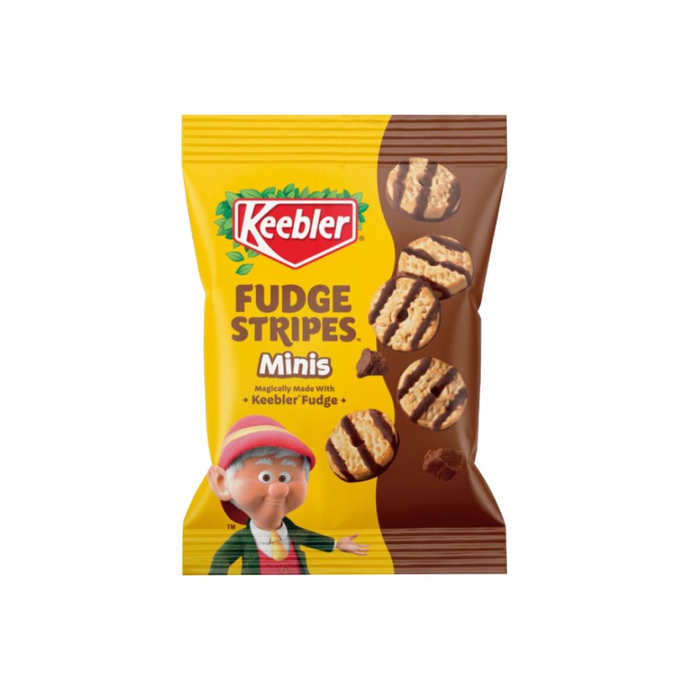 KEEBLER  Fudge Stripes Cookies Minis Original da 56g -sono deliziosi biscotti al burro a forma di anello, decorati con strisce di cioccolato fondente