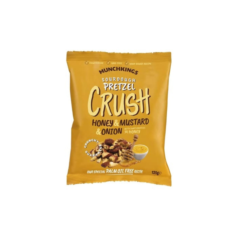 MUNCHKINGS Pretzel Crush Miele Senape e Cipolla -un'innovativa combinazione di miele, senape e cipolla su pretzel croccanti - 125g