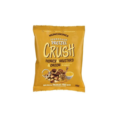 MUNCHKINGS Pretzel Crush Miele Senape e Cipolla -un'innovativa combinazione di miele, senape e cipolla su pretzel croccanti - 125g