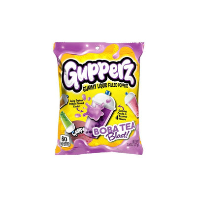 Gupperz Boba Tea Blast – Caramelle gommose Gusti assortiti 72gsono dolcetti gommose ispirati al bubble tea, caratterizzati da un ripieno liquido al gusto di tapioca