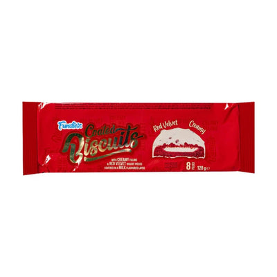 FUNDIEZ COATED BISCUITS RED VELVET-Biscotti Ricoperti con Cioccolata Bianca e Crema al Gusto di Red Velvet 128g