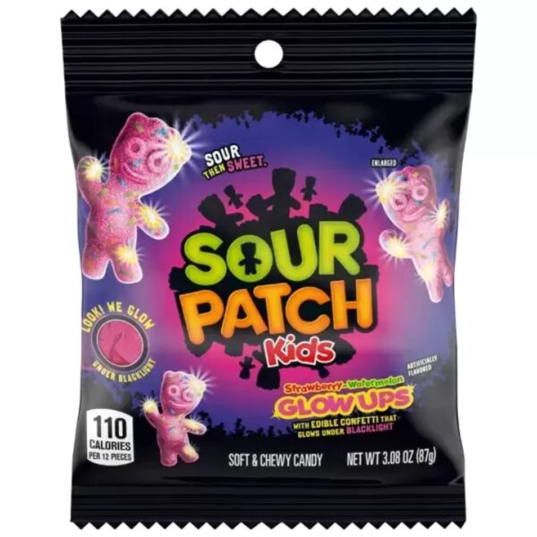 Sour Patch Kids Glow Ups & Divertenti caramelle gommose sour-sweet che “glow” (si illuminano) sotto la luce nera! 87 gr