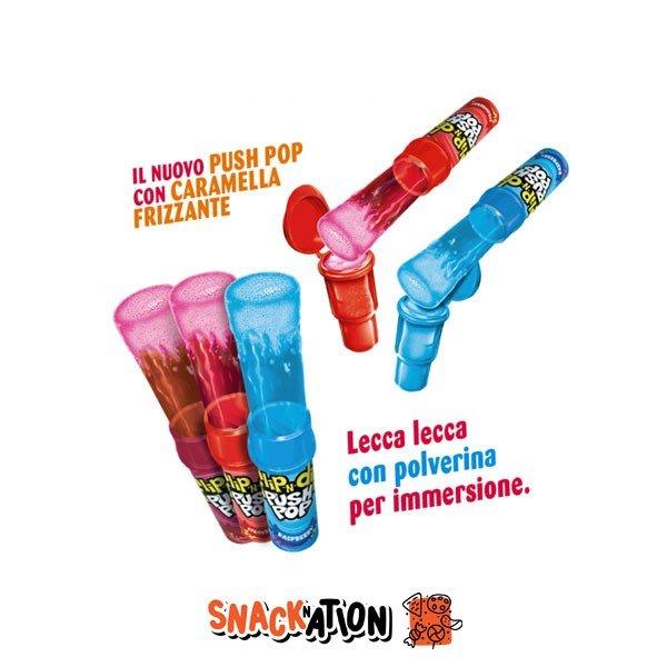 BAZOOKA Push Pop Flip & Dip - Lecca Lecca vari gusti con polverina frizzante 27 gr - Snackation