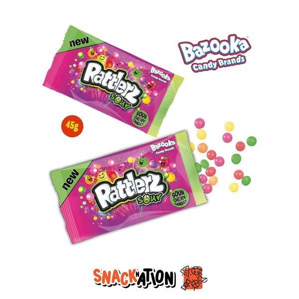 BAZOOKA Rattlerz Sour - Caramelle acide frizzanti 45 gr - Snackation