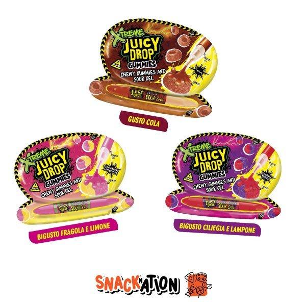 BAZOOKA Xtreme Juicy Drop Gummies - Caramelle gommose vari gusti con penna gel acida 57 gr - Snackation