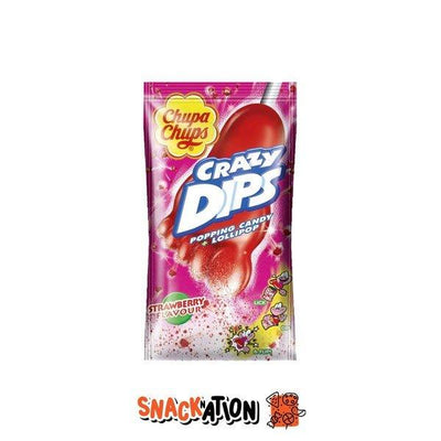 CHUPA CHUPS Crazy Dips - Lecca lecca al gusto fragola con polvere scoppiettante 14 gr - Snackation