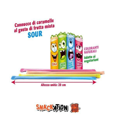 JOHNY BEE Fruit Straws Sour - Cannucce caramelle gusto frutta mista sour 3 gr - Snackation