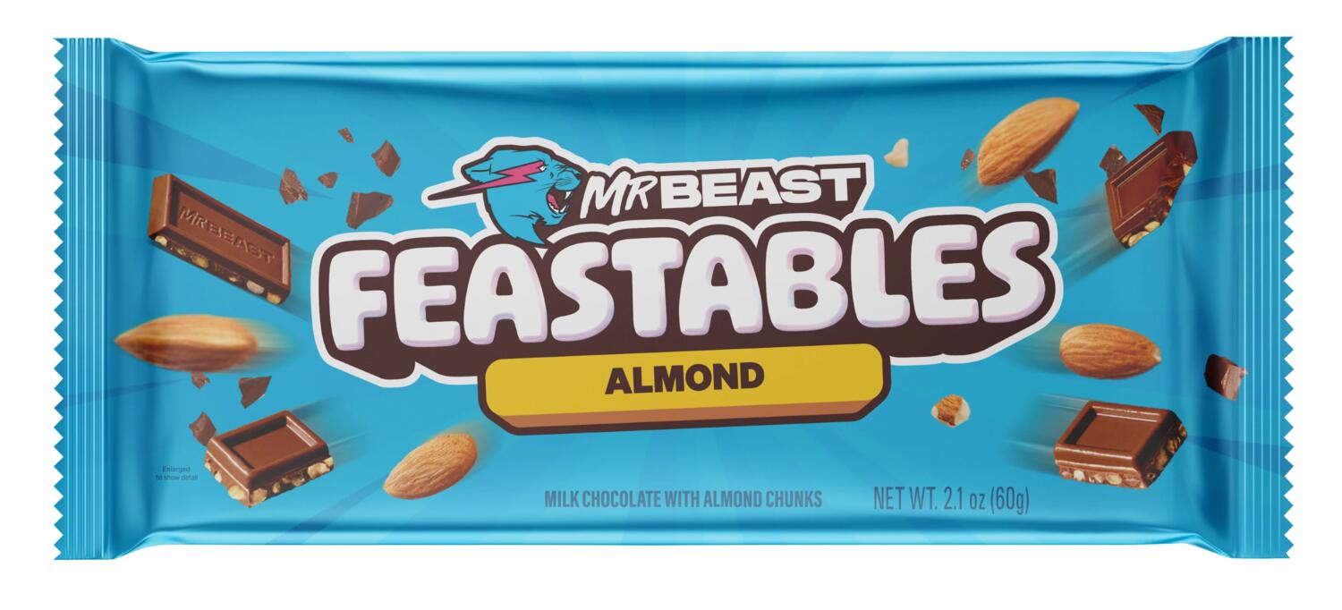 MrBeast Feastables Almond - la tavoletta di cioccolato al latte arricchita con mandorle tostate, per un mix perfetto tra dolcezza e croccantezza 60g
