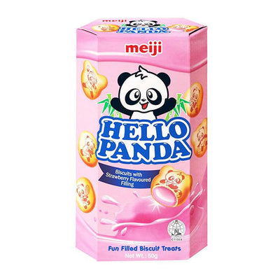 MEIJI Hello Panda creama di fragola - biscotti al fragola ripieni di crema al gusto di fragola, 42g - Snackation