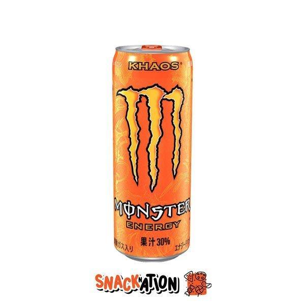 MONSTER ENERGY Khaos Japan LEGGERMENTE AMMACCATA - Bevanda Energetica al gusto di succo d'arancia 355 ml - Snackation