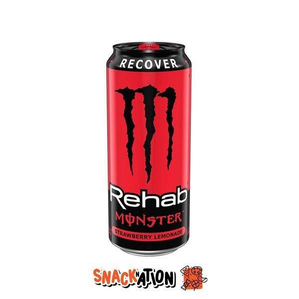 MONSTER ENERGY Rehab Recover Strawberry Lemonade LEGGERMENTE AMMACCATA - Bevanda Energetica al gusto di limonata alla fragola 458 ml - Snackation