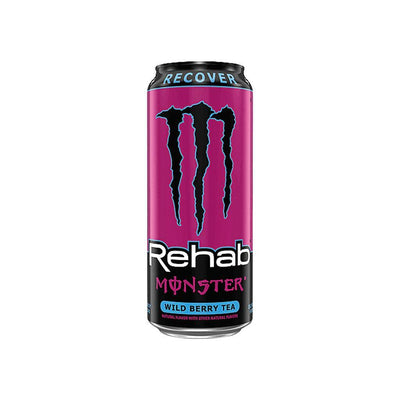 MONSTER ENERGY Rehab Recover Wild Berry Tea LEGGERMENTE AMMACCATA - Bevanda Energetica al gusto di Tè ai frutti selvatici 458 ml - Snackation