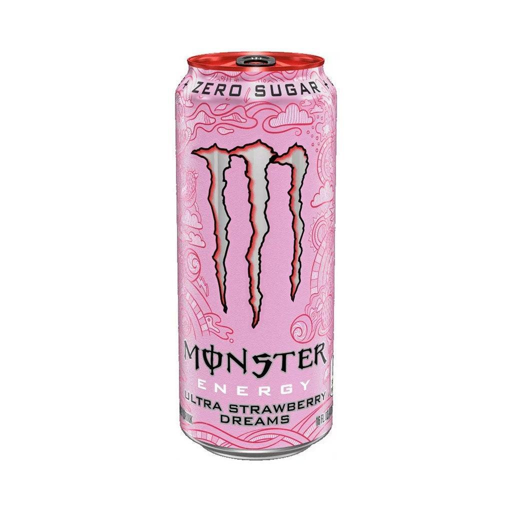 MONSTER ENERGY Ultra Strawberry Dreams USA LEGGERMENTE AMMACCATA - Bevanda Energetica al gusto di Fragola senza zucchero 473 ml - Snackation