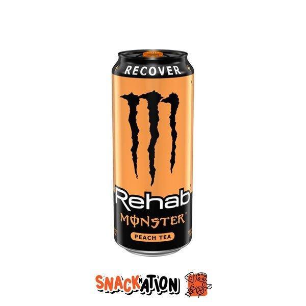 MONSTER ENERGY USA Recover Rehab Peach Tea LEGGERMENTE AMMACCATA - Bevanda Energetica al gusto di tè alla pesca 458 ml - Snackation