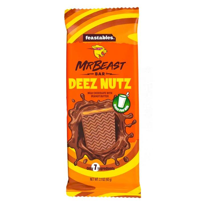 MRBEAST Feastables Bar Deez Nutz - Tavoletta di cioccolato al latte ripiena di burro d'arachidi 60 gr - Snackation