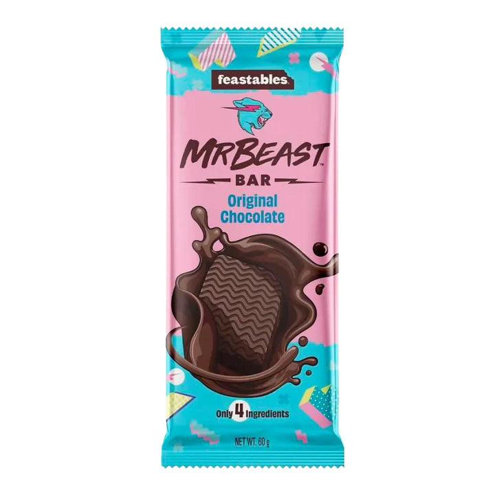 MRBEAST Feastables Bar Original Chocolate - Tavoletta di cioccolato solo 4 ingredienti 60 gr - Snackation