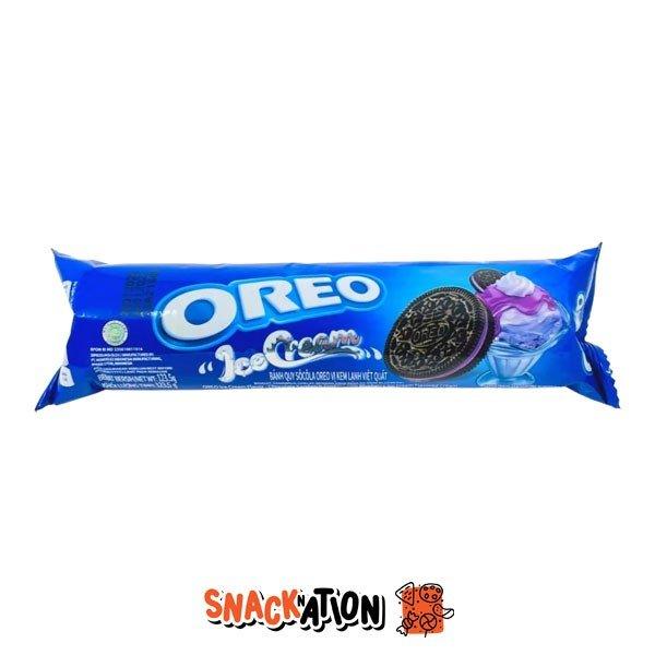 OREO ICE CREAM BLUEBERRY - Biscotti al cioccolato ripieni di crema alla vaniglia e mirtilli 123,5 gr - Snackation