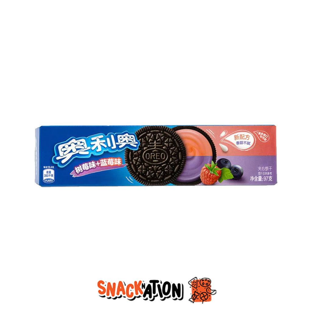 OREO Lampone e Mirtillo - Biscotti al cioccolato con crema bigusto lampone e mirtillo 97 gr - Snackation