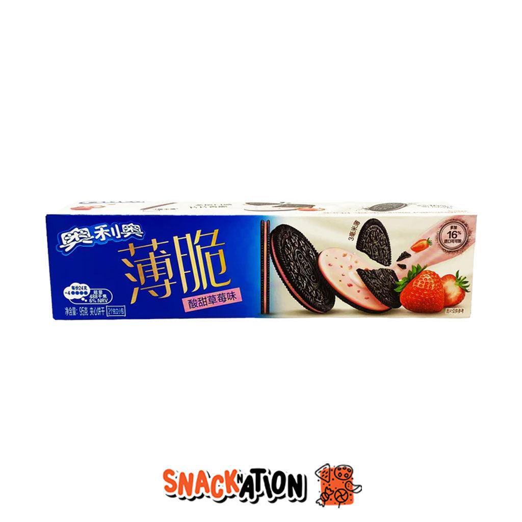 OREO Thin Strawberry - Biscotti con crema e pezzetti di fragola 95 gr - Snackation