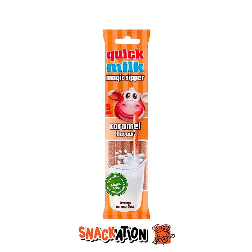 QUICK MILK Magic Sipper Caramel - Cannucce con perline al gusto di Caramello 30 gr - Snackation