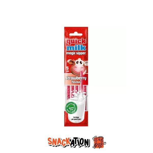 QUICK MILK Magic Sipper Strawberry - Cannucce con perline al gusto di fragola 30 gr - Snackation