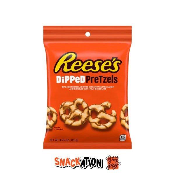 REESE'S Peanut Butter Dipped Pretzels - Pretzels coperti da burro d'arachidi e cioccolato al latte 120 gr - Snackation