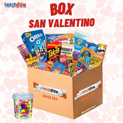 SAN VALENTINO SNACKATION BOX da almeno 20 prodotti internazionali: dolce, salato e bevande Edizione Limitata - Snackation