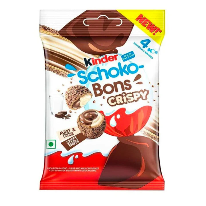 Kinder Schoko-Bons Crispy - Ovetti di wafer ripieni di crema al latte e al cioccolato 22.4gr