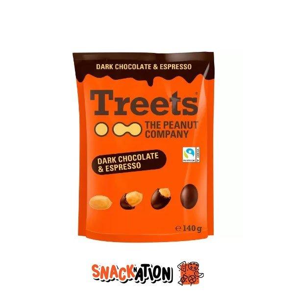 TREETS Dark Chocolate & Espresso - Arachidi ricoperti di cioccolato fondente e caffè 140 gr - Snackation