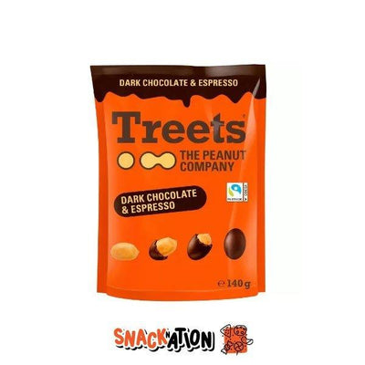TREETS Dark Chocolate & Espresso - Arachidi ricoperti di cioccolato fondente e caffè 140 gr - Snackation
