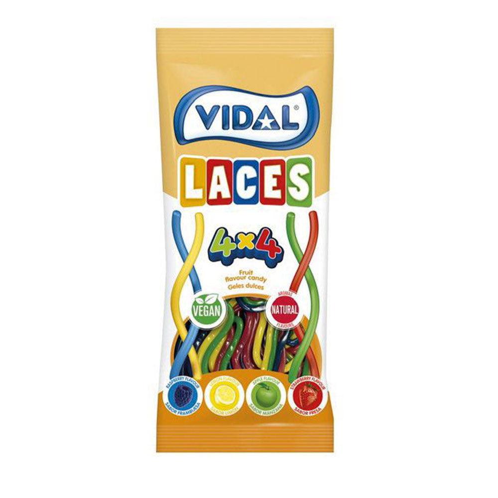 VIDAL LACES 4 X 4 - gusti mix fruit : lampone , limone , mela verde ,fragola gusti naturali (vegan) 85g - Snackation